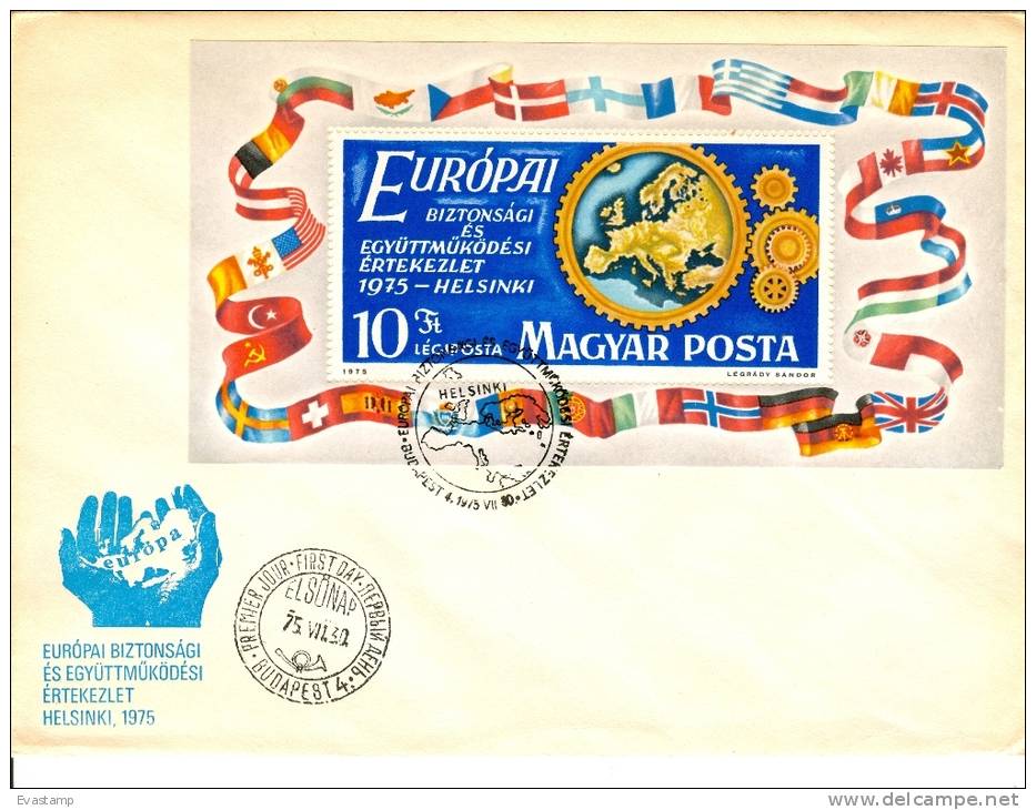 HUNGARY - 1975.FDC Sheet - European Security And Cooperation Conference,Helsinki II.(Flag,Map) Mi:Bl.113 - FDC