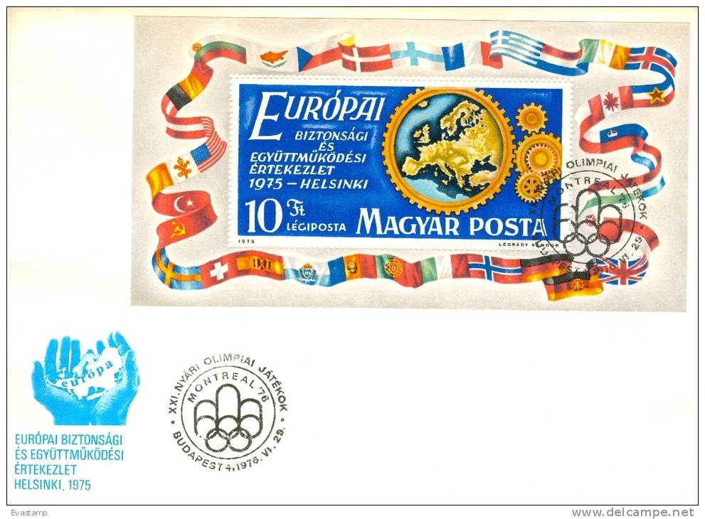 HUNGARY - 1975.Cover Sheet - European Security And Cooperation Conference,Helsinki I.(Flag,Map) Mi:Bl.113 - FDC