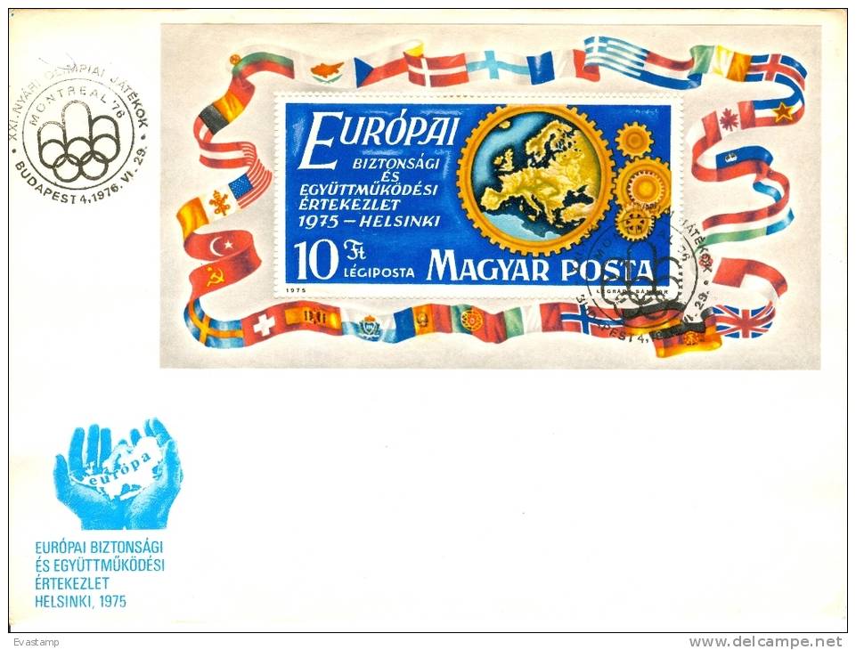 HUNGARY - 1975.Cover Sheet - European Security And Cooperation Conference,Helsinki I. (Flag,Map) Mi:Bl.113 - FDC