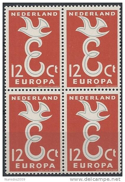 1958 EUROPA OLANDA 12 C QUARTINA MNH ** - 1958