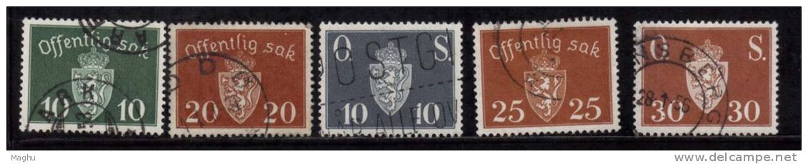 Norway Used Officials, 5 Diff., 1937, 1951, - Service