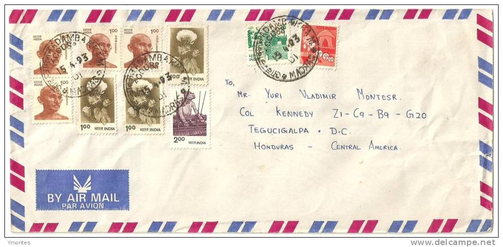 Cover India To Honduras 1993 ( Mahatma Gandhi  Stamps) - Cartas & Documentos