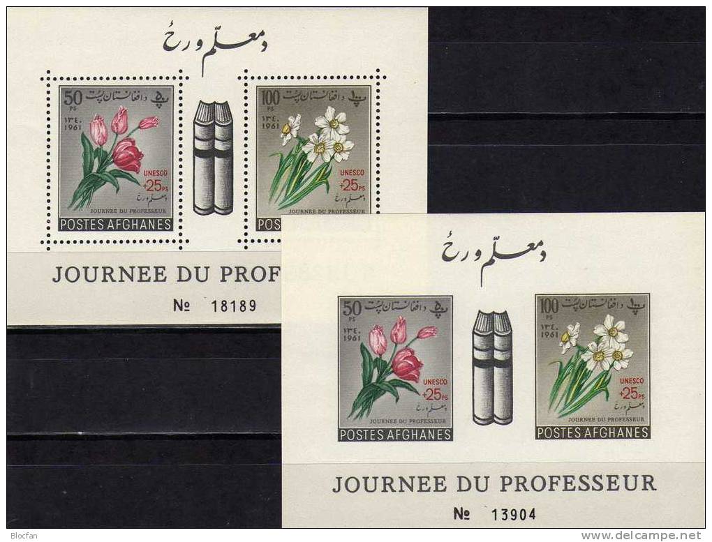 Buch Zum Tag Des Lehrer 1961 Afghanistan Block 18 A+B ** 9&euro; Blume Tulpen Narzissen Blocs Flower Sheets Of Afghanes - Afghanistan