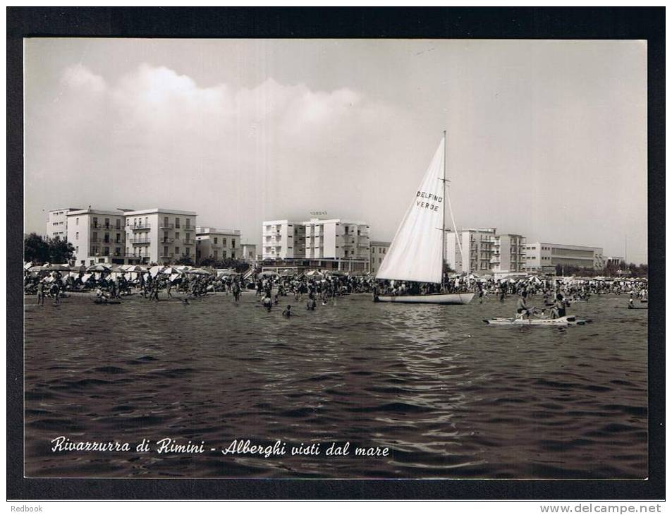 RB 785 - Real Photo Postcard - Rivazzurra Di Rimini Italy - Alberghi Visti Dal Mare - Yacht Swimming - Rimini