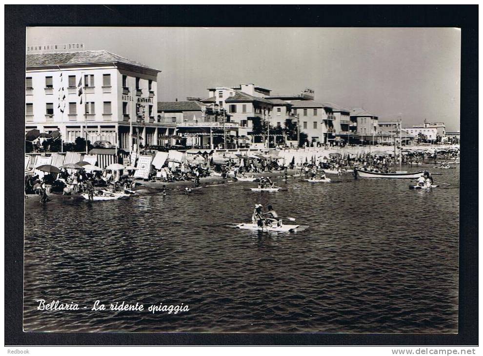 RB 785 - Real Photo Postcard - Bellaria Rimini Italy - La Ridente Spiaggia - Pedalos &amp; Hotels - Rimini