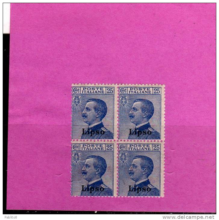 LIPSO 1912 25 C  MNH QUARTINA - Aegean (Lipso)