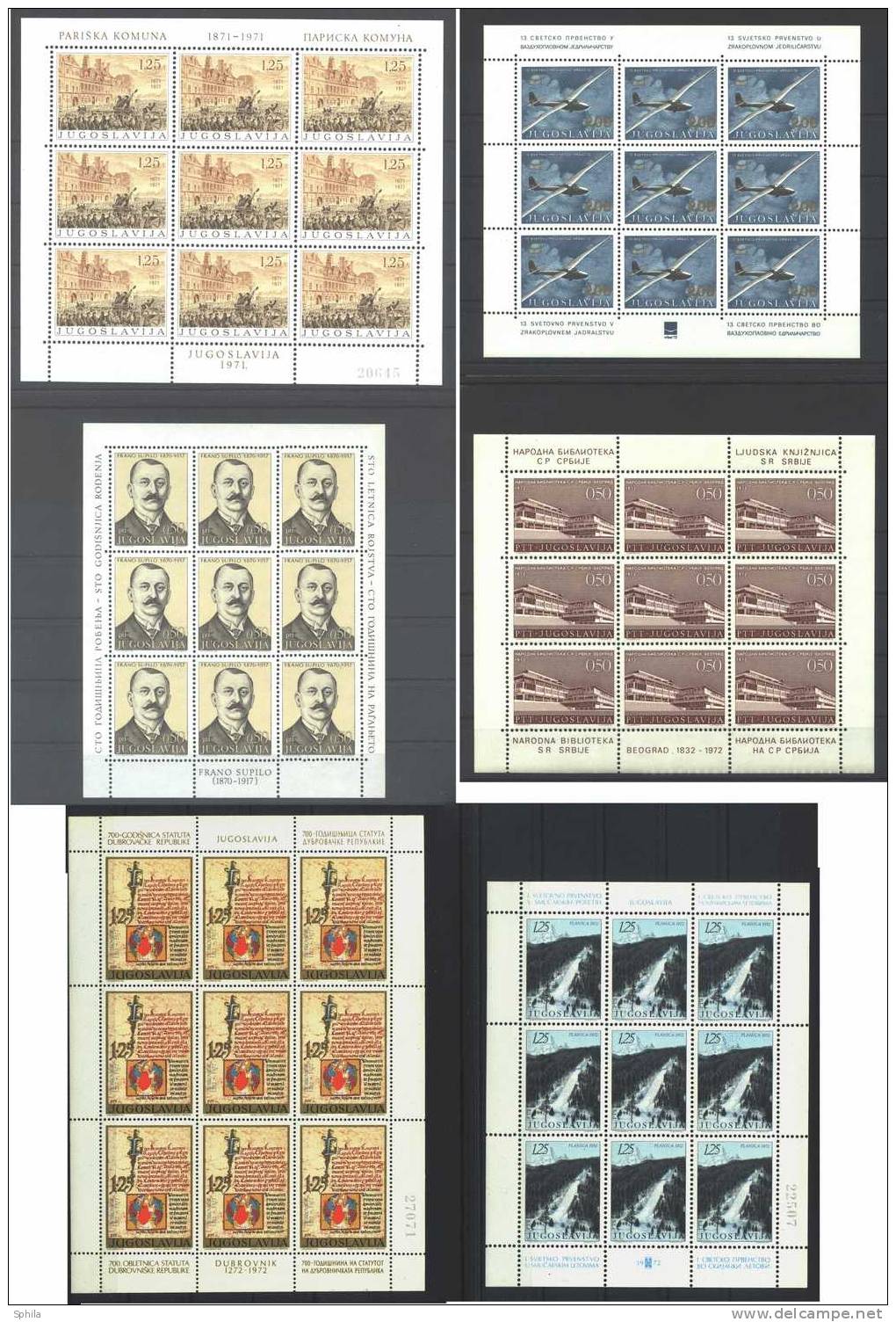 Jugoslawien – Yugoslavia 1971/72 Six Mini Sheets Of 9 MNH; Michel # 1408, 1415, 1449, 1450, 1471, 1486 - Blocks & Sheetlets