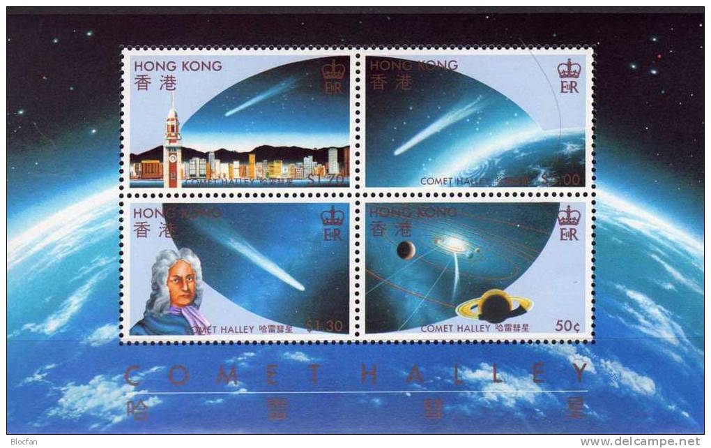 Halleyscher Komet 1986 Hongkong Block 6 ** 60€ Astronom Halley Planeten Schweif Erde Sun Bloc Space Sheet Of HONG KONG - Collections, Lots & Séries