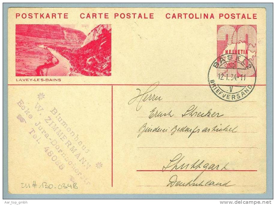 Schweiz Bildpostkarte 20Rp. Zu#130.034b Gestempelt Basel 2 1934-01-12 LAVEY-LES-BAINS - Entiers Postaux