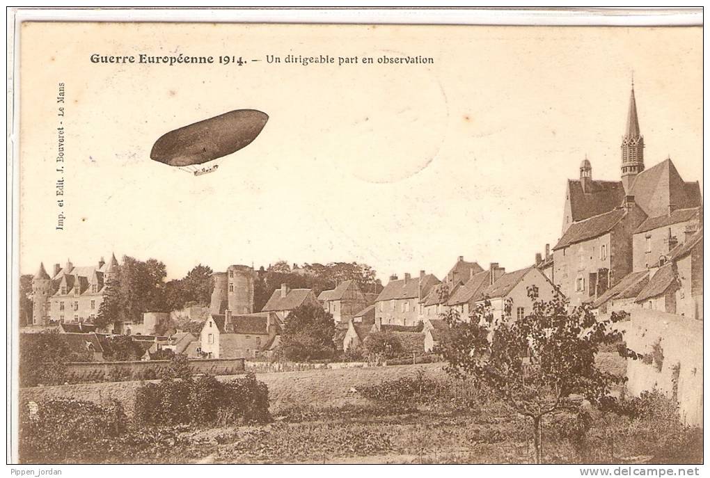 THEME AVIATION         GUERRE EUROPEENNE 1914    "Un Dirigeable Part En Observation  " Village De WAAS - 1914-1918: 1st War