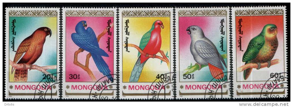 BIRDS / PARROTS / MONGOLIA / 5 VFU STAMPS . - Perroquets & Tropicaux