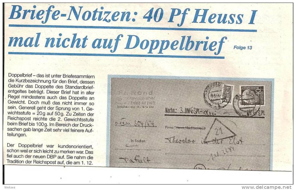 BRD Heuss I, 40 Pfg. Als EF - Philatelie Und Postgeschichte