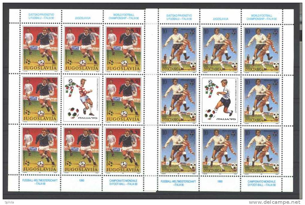 Jugoslawien – Yugoslavia 1990 World Cup Football Championships Mini Sheets Of 8 + Label MNH; Michel # 2412-13 - Blocks & Sheetlets
