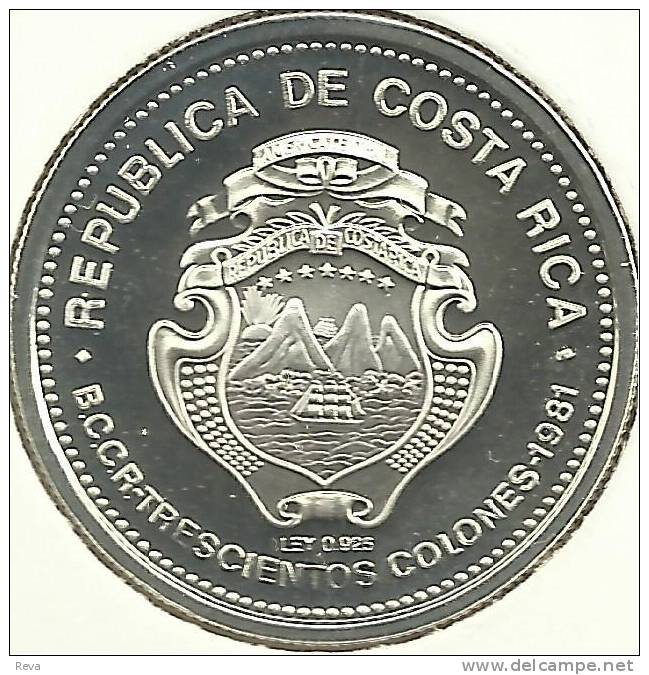 COSTA RICA 300 COLONES MAN FOUNDING OF ALAJUELA FRONT EMBLEM BACK 1981 SILVER PROOF KM223 READ DESCRIPTION CAREFULLY!! - Costa Rica