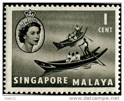 1953  Grande-Bretagne - Singapour - Sampan Chinois - 1 Cent  Brun Noir - - Bateaux
