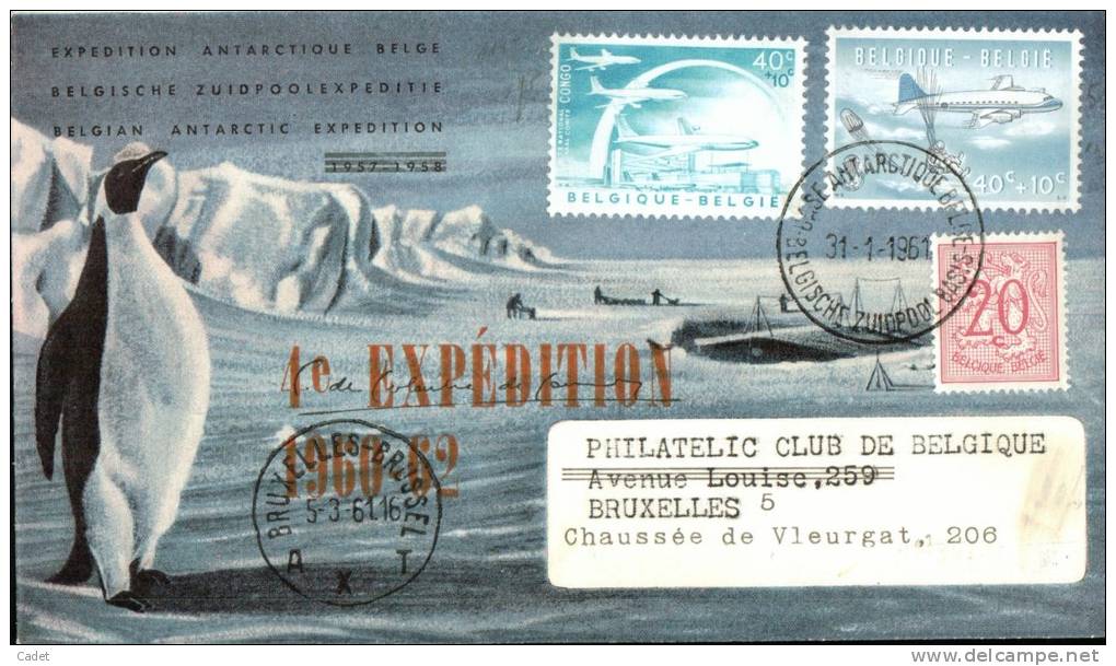 Enveloppe Expédition Antarctique Belge Surchargée En Rouge 4ème Expédition 1960-62 - Andere & Zonder Classificatie