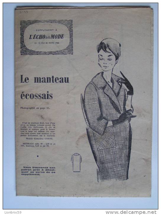 1960 - SUPPLEMENT ECHO DE LA MODE LE MANTEAU ECOSSAIS PATRON - Moda