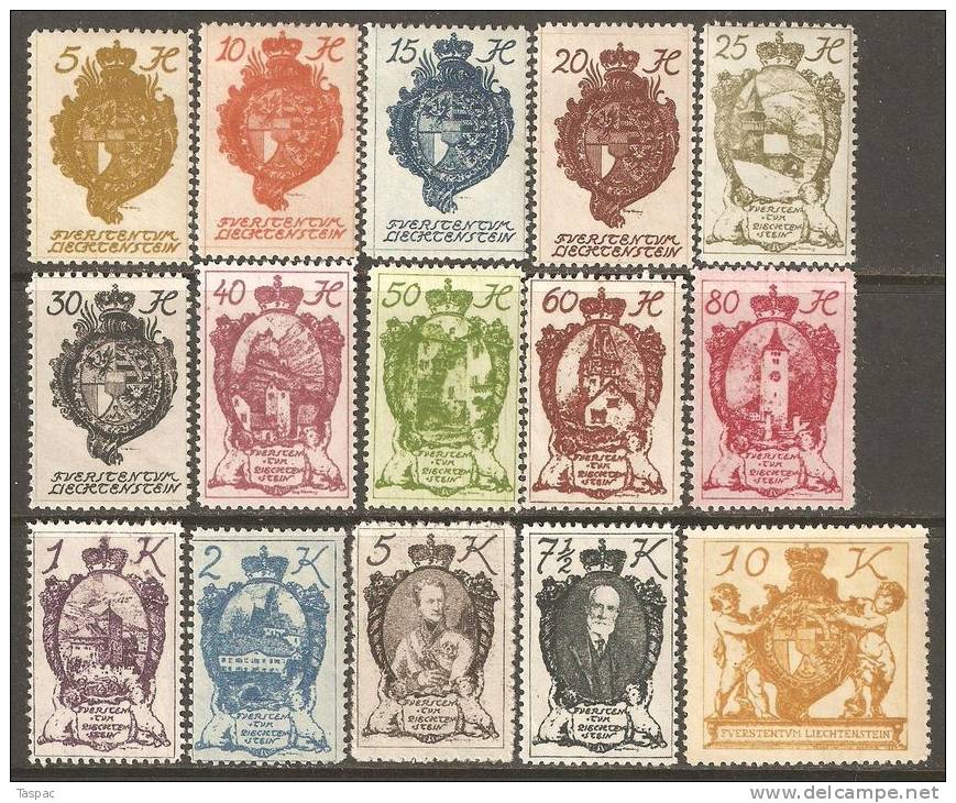 Liechtenstein 1920 Mi# 25-39 * MH - Definitives - Ungebraucht