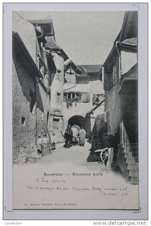 CPA  - NE - AUVERNIER - Ancienne Porte  - Attelage Avec Un Tonneau (foudre) - Auvernier