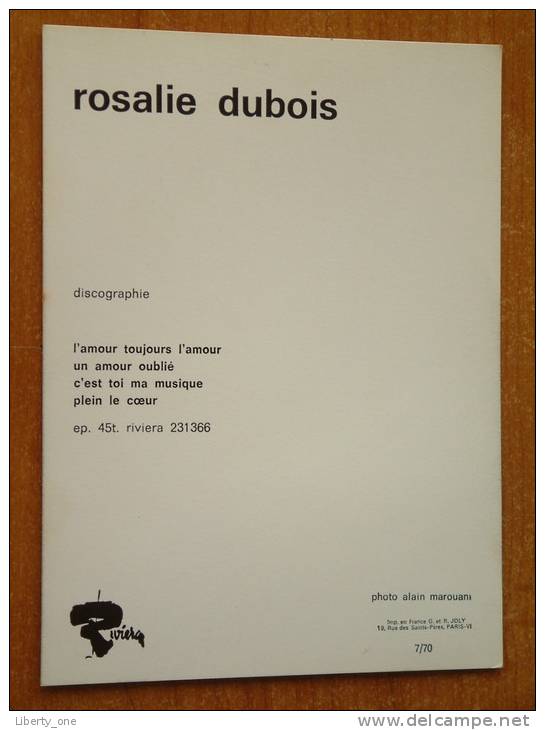 ROSALIE DUBOIS ( Riviera ) Photo Alain Marouani ( Anno 19.. - Zie Foto Voor Details ) ! - Autographes