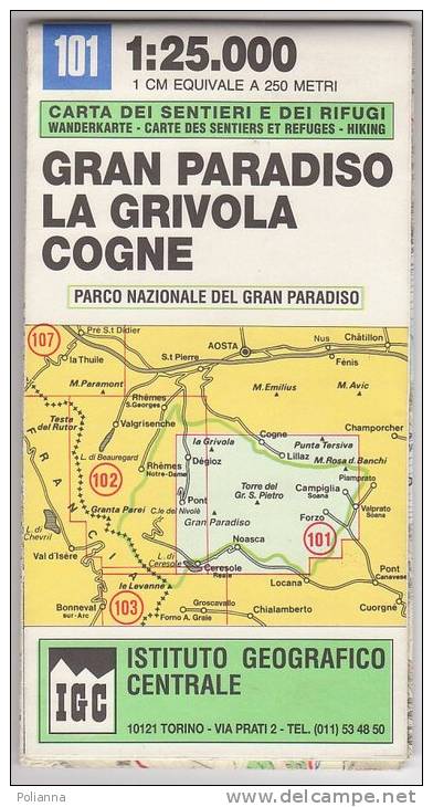 PAW/32 Carta Dei Sentieri E Rifugi - PARCO NAZ. GRAN PARADISO - LA GRIVOLA - COGNE IGC 1988 - Carte Topografiche