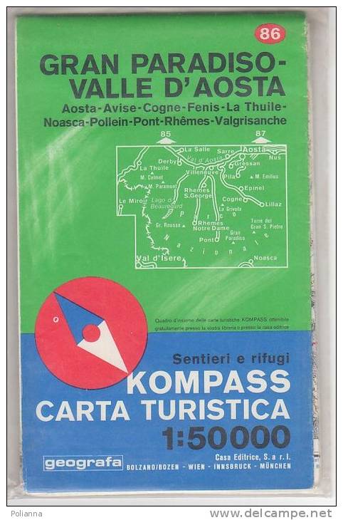 PAW/33 Carta Sentieri E Rifugi - G.PARADISO-V.D´AOSTA - Avise-Cogne-Fenis-La Thuile-Noasca-Pollein  Kompass 1975 - Mapas Topográficas