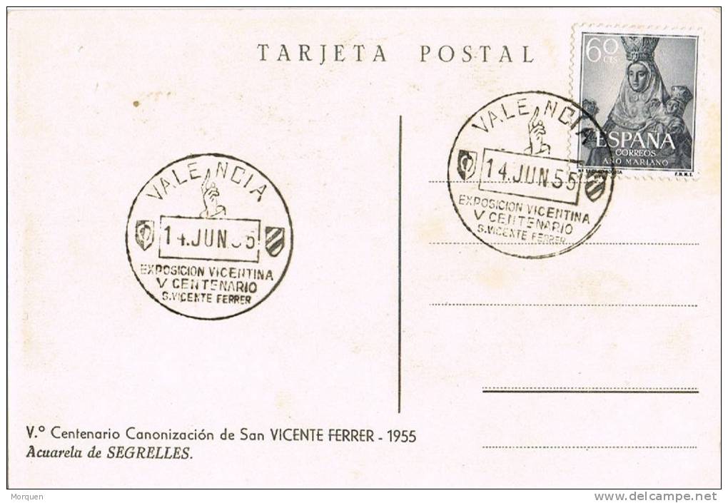 6337. Postal VALENCIA 1955. V Centenario San Vicente Ferrer - Cartas & Documentos