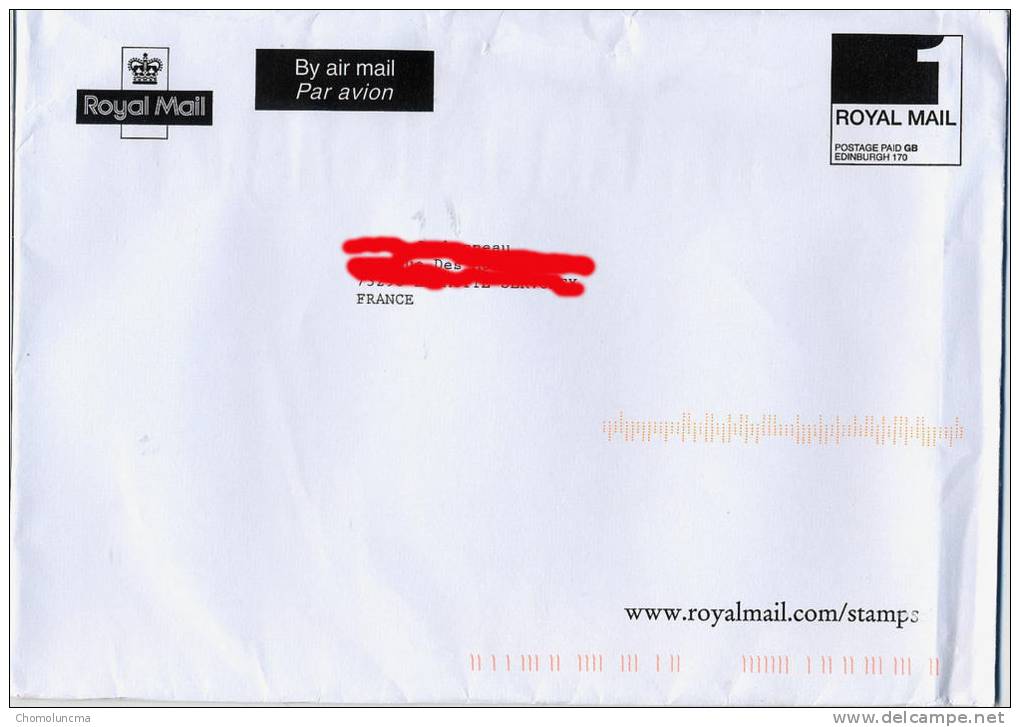 Royal Mail Cancel Postage Paid Edinburgh Cover  To France Port Payé Du Service Philatélique De Grande  Bretagne - Service