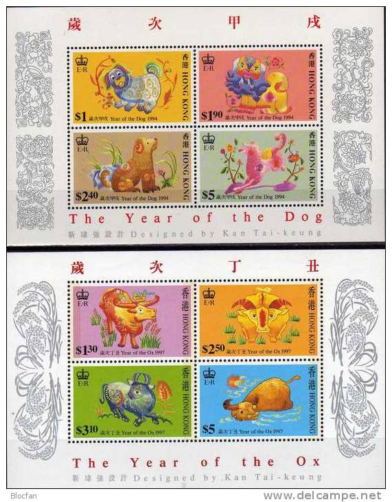 New Year Dog And Ox Hongkong 785/8, Block 30+45 ** 24€ Chinesische Neujahr Jahr Des Hundes Und Ochsen Sheet Of HONG KONG - Blocs-feuillets