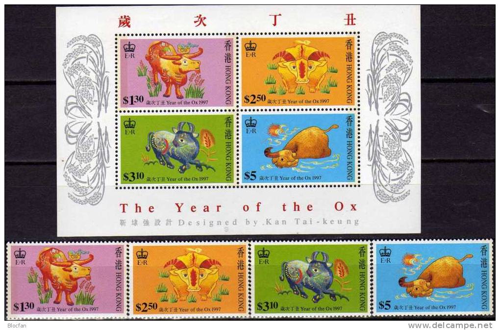 New Year Dragon And Ox Hongkong 785/8,Block 8+45 ** 49€ Chinesische Neujahr Jahr D.Drachen Und Ochsen Sheet Of HONG KONG - Blokken & Velletjes