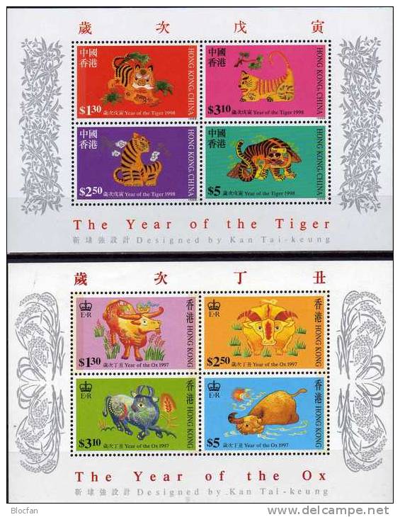 New Year Tiger And Ox Hongkong 785/8,Block 45+57 ** 15€ Chinesische Neujahr Jahr D. Tigers Und Ochsen Sheet Of HONG KONG - Neufs