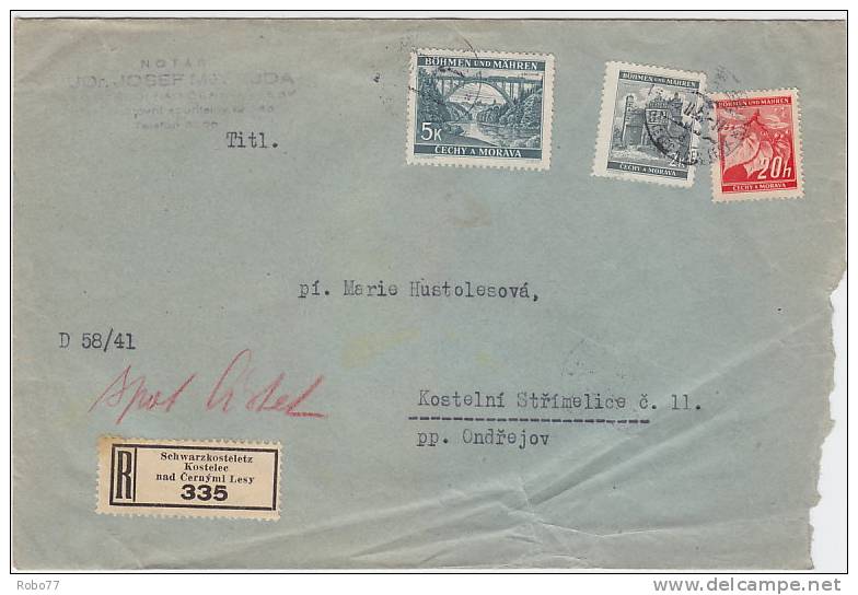 Bohemia & Moravia - Böhmen & Mähren. 1941 Registered Cover. (D03114) - Brieven En Documenten