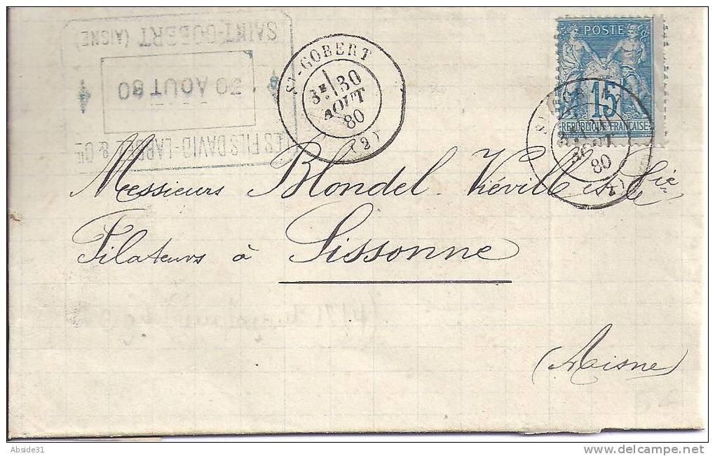 AISNE - Cachet Type 17  De  St GOBERT  Sur 15c T.Sage - 1877-1920: Période Semi Moderne