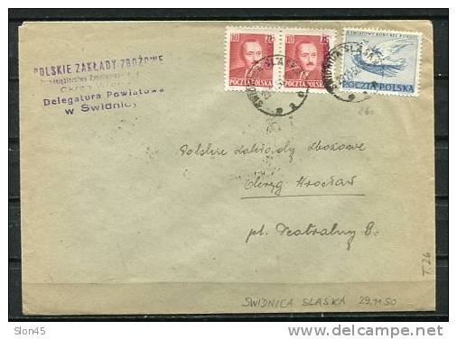 Poland Cover 1950 Cancel ( Swidnica Slaska 29.11.50) Overprint "Groszy" T26 - Covers & Documents