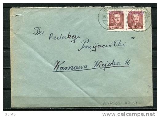 Poland Cover 1951 Cancel ( Jutrosin 4.1.51) Overprint "Groszy" T18 - Covers & Documents