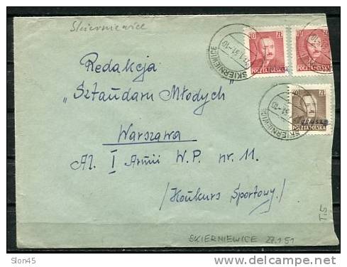 Poland Cover 1951 Cancel ( Skierniewice 27.1.51) Overprint "Groszy" T5 - Covers & Documents