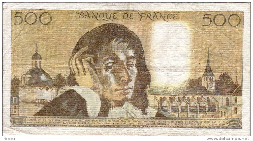 ****  BILLET  500 FRANCS PASCAL  5-11-1987  ALPHABET  Z.263  **** - 500 F 1968-1993 ''Pascal''