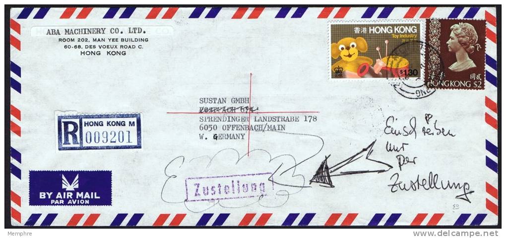 1979  Registered Air Mail Letter To Germany  $2 + $1.30  Toy Industry - Briefe U. Dokumente