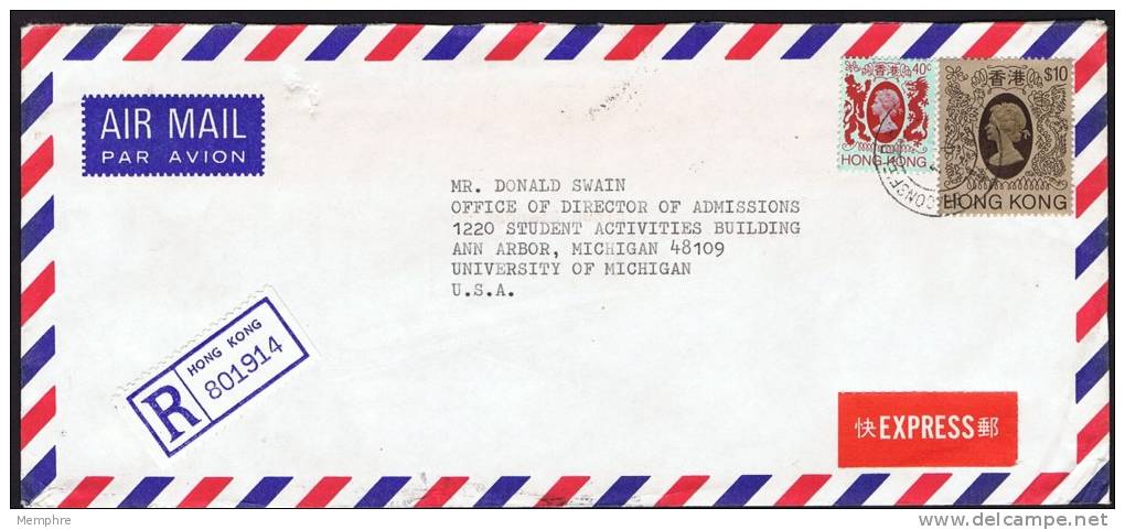 1982?  Registered  Express  Air Mail Letter To USA   $10,  $0.40 - Covers & Documents