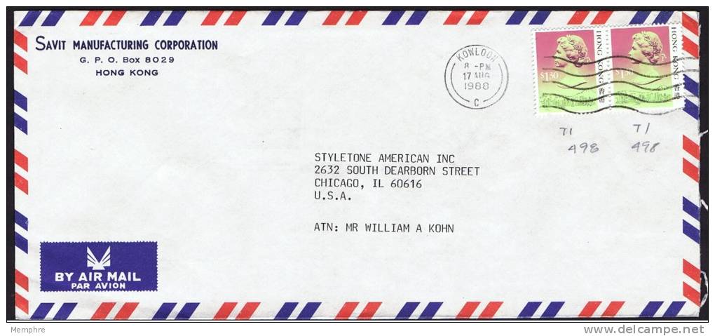 1988     Air Mail Letter To USA   $1.30 X 2 - Covers & Documents