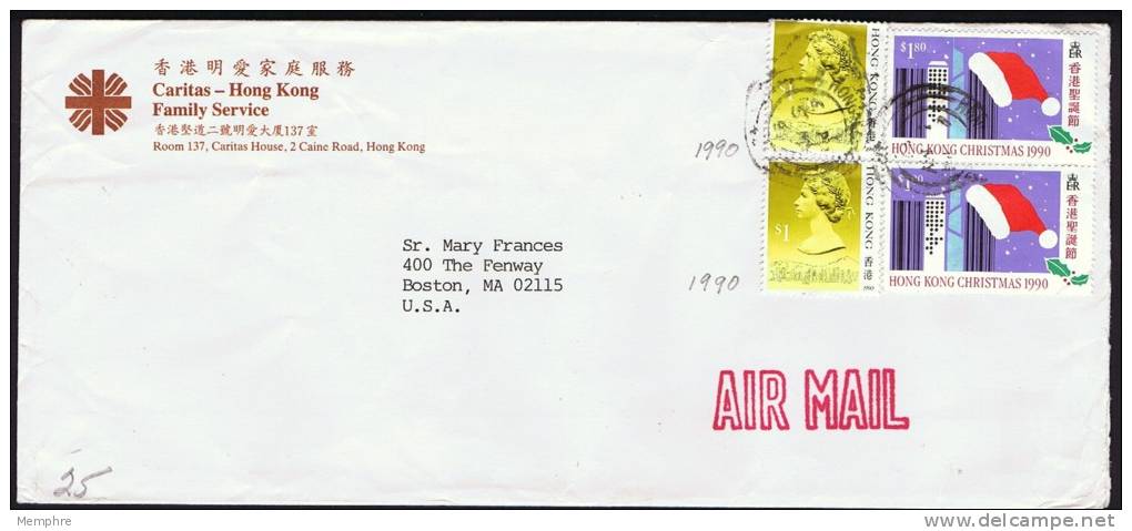 1990     Air Mail Letter To USA   $1.00 X 2 (dated 1990)  Christmas $1.80 X 2 - Storia Postale