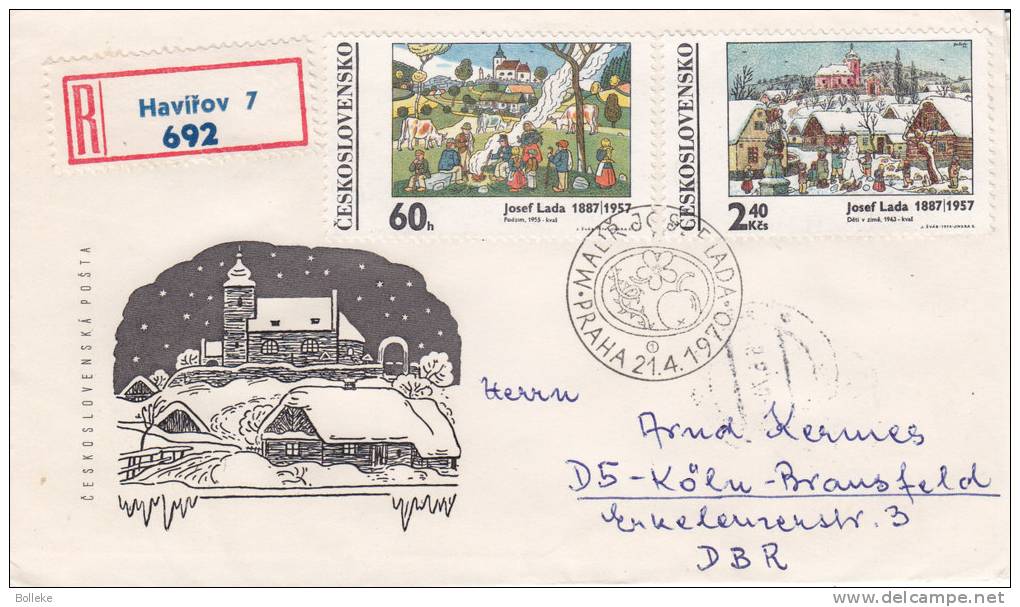 Tchècoslovaquie - Lettre Recommandée De 1970 - Vaches - églises - Contes ?? - Briefe U. Dokumente