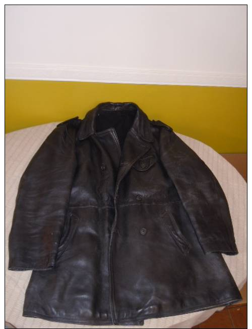 ANCIENNE VESTE MOTARD POLICE NATIONALE EN CUIR DES ANNEES 50 // TAILLE 58 // RARE - Polizia