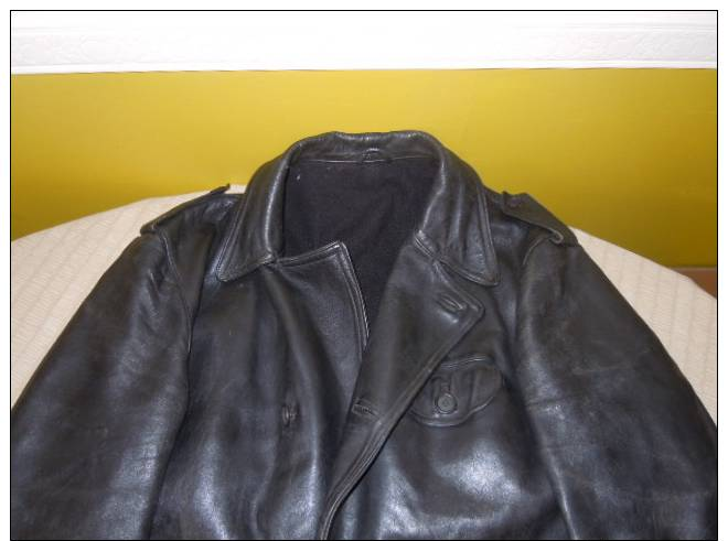 ANCIENNE VESTE MOTARD POLICE NATIONALE EN CUIR DES ANNEES 50 // TAILLE 58 // RARE - Polizia