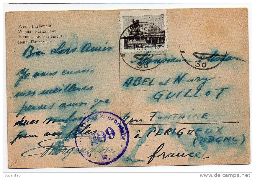 Guerre De 1914-1918 : Cachet De Censure Au Dos Carte Postale Autriche. - Guerre De 1914-18