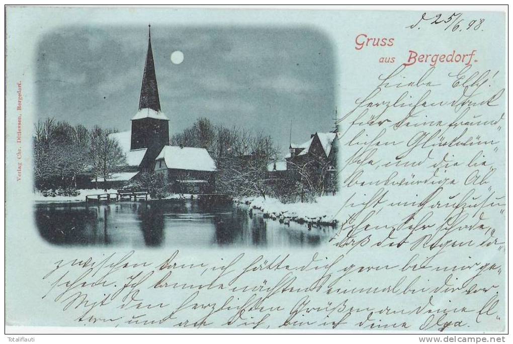 Gruss Aus Hamburg Bergedorf Mondscheinkarte Winter Litho 25.6.1898 GelaufenTOP-Erhaltung - Bergedorf
