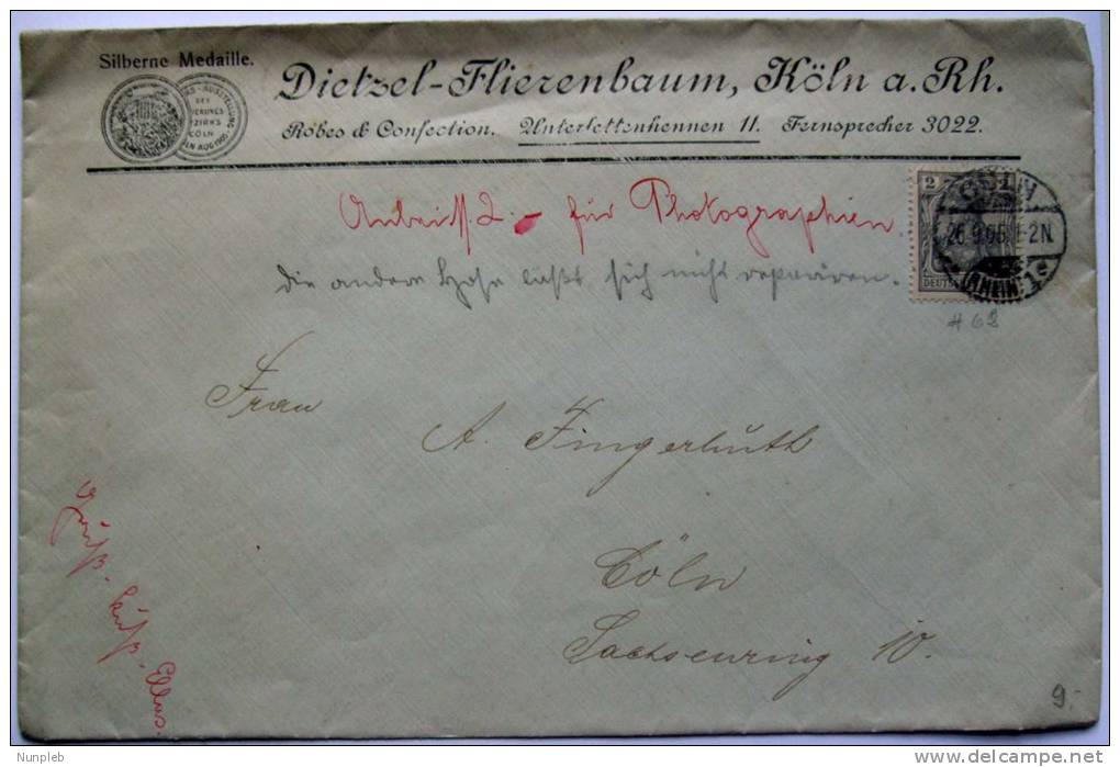 1905 DR GERMANY COVER COLN - Briefe U. Dokumente