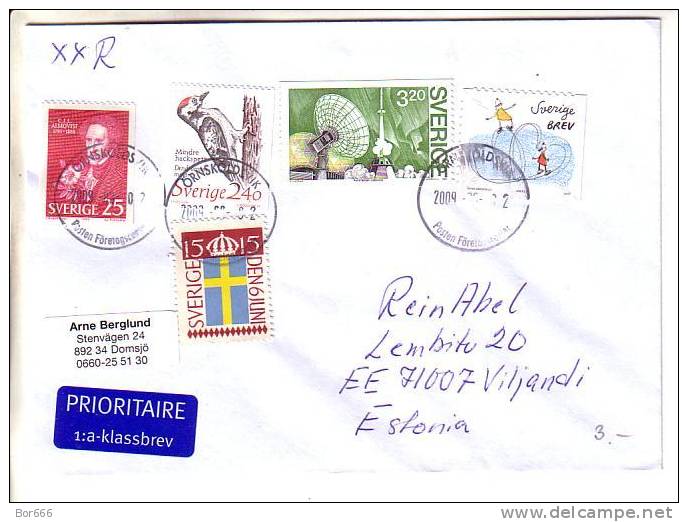 GOOD SWEDEN Postal Cover To ESTONIA 2009 - Good Stamped: Almovist ; Bird ; Flag - Storia Postale