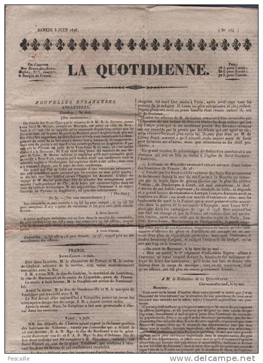 JOURNAL LA QUOTIDIENNE 03 06 1826 - CUBA - ETAT DES PROVINCES - GARDE ROYALE - ARMEE - - 1800 - 1849