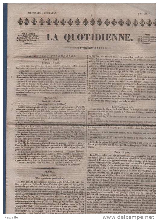 LA QUOTIDIENNE 07 06 1826 - CUBA - ESPAGNE - ROUEN - BUDGET MARINE - - 1800 - 1849